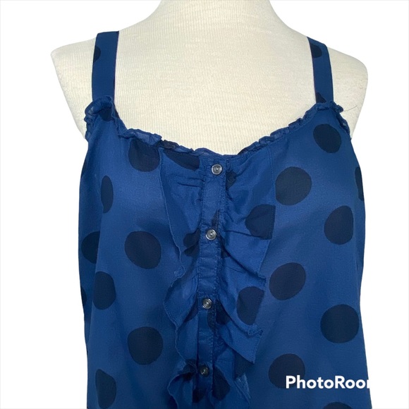 Old Navy Blue & Black Polka Dot ruffle tank size XL - Picture 2 of 10